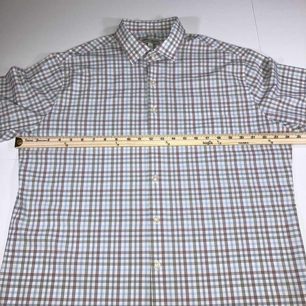 Peter Millar Summer Comfort Shirt L Blue Red Tattersall Check Plaid Button Down - Picture 11 of 16
